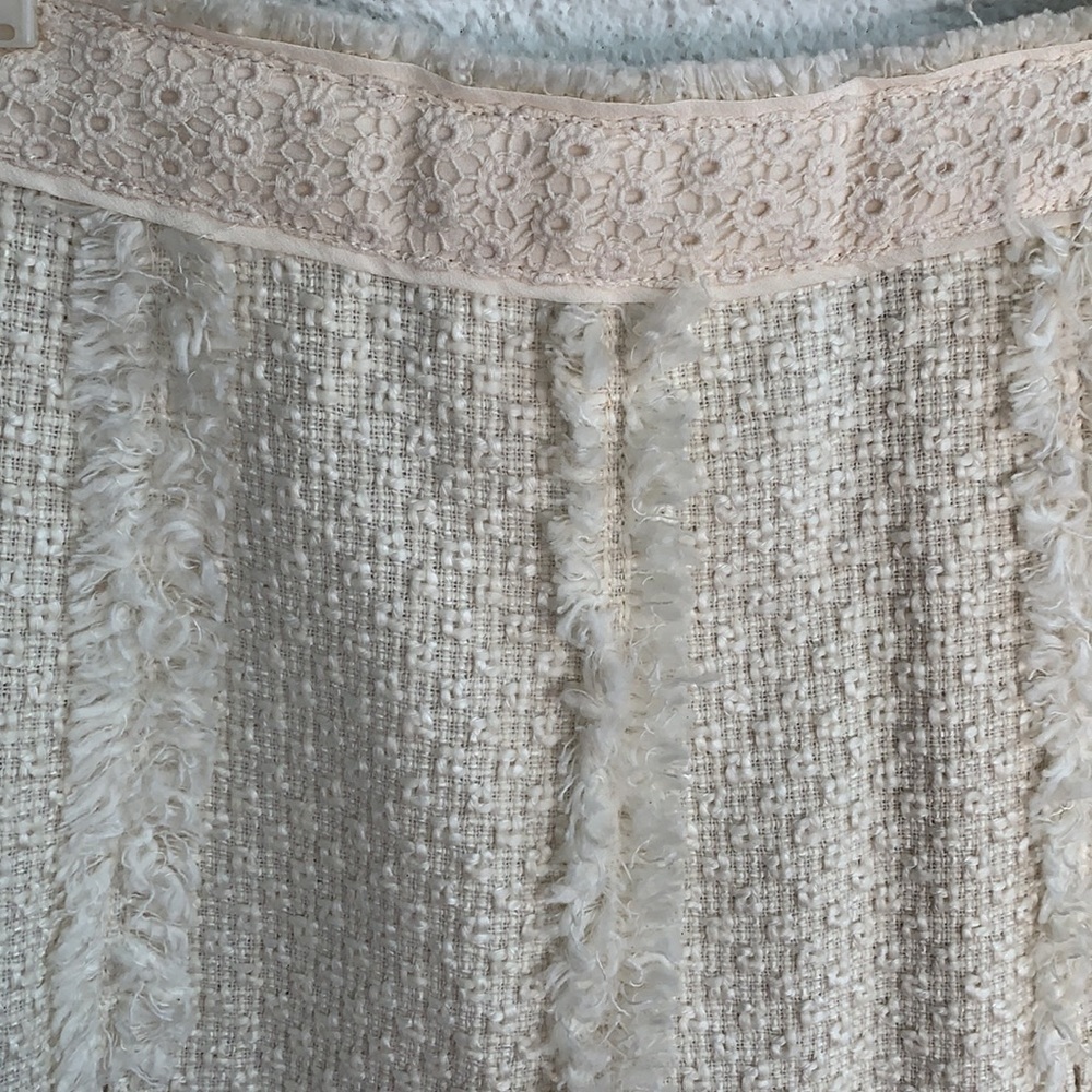 Tory Burch Tweed Fringe Pleated Knee Length Cream Skirt sz 0 - Picture 3 of 7